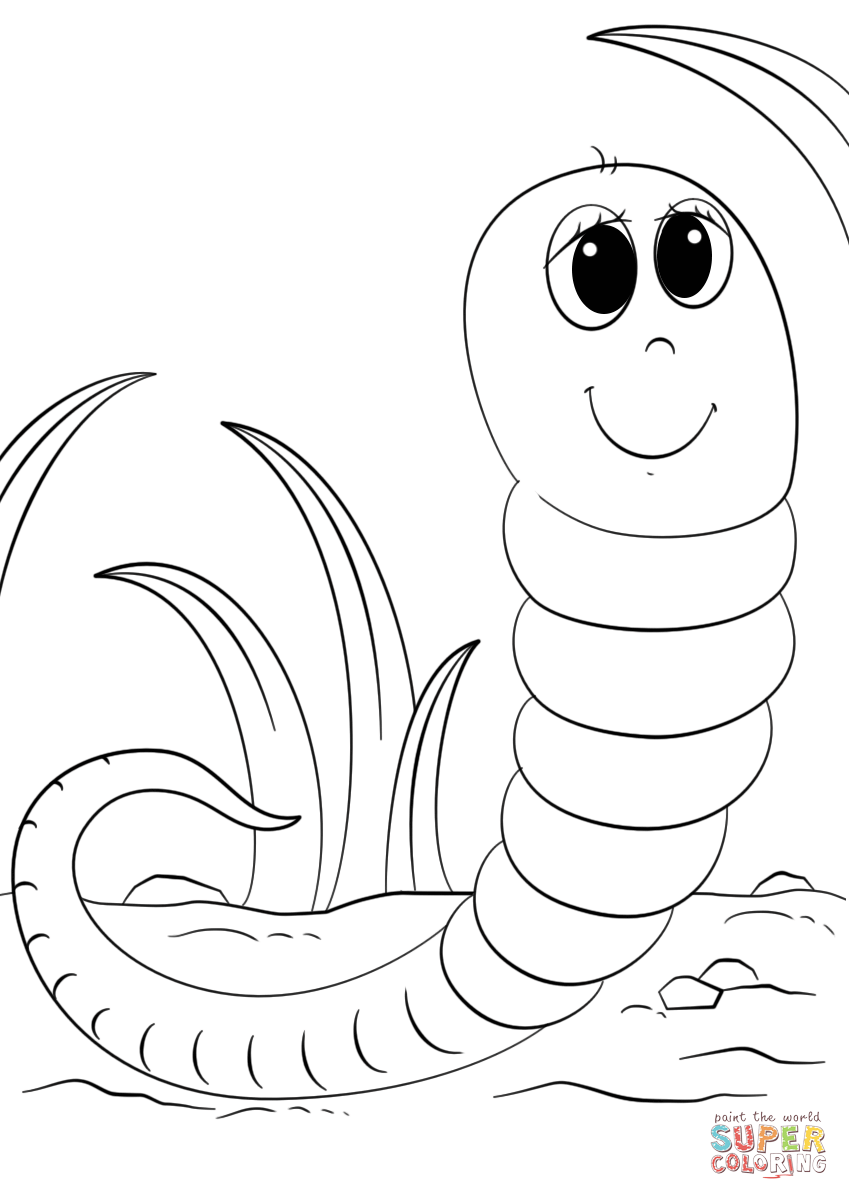 Cute cartoon worm coloring page free printable coloring pages