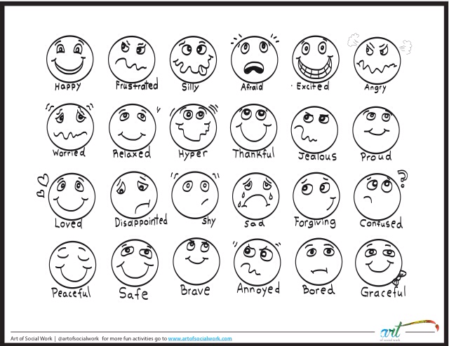 Feeling faces printable coloring sheet â art of social work