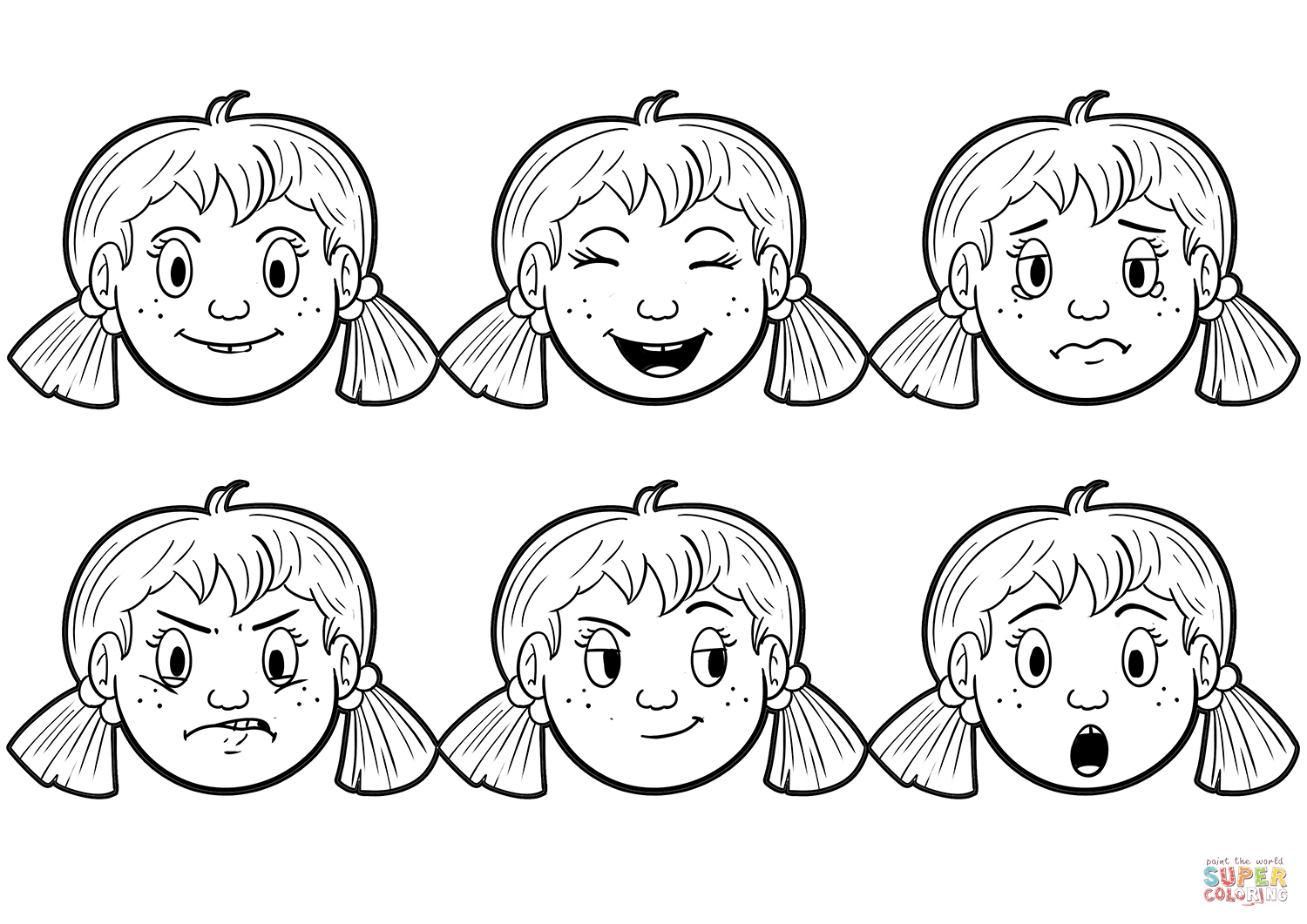 Girls emotion mood face chart coloring page free printable coloring pages