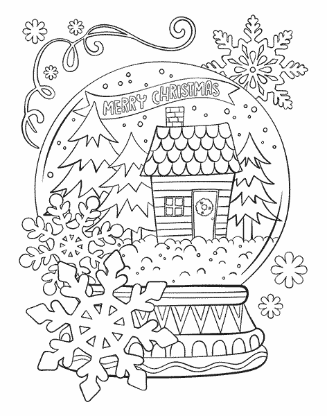 Merry christmas snowglobe coloring page