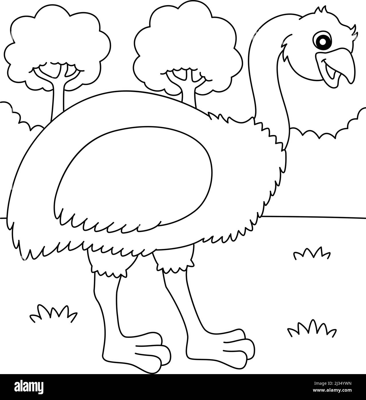 Emu animal coloring page for kids stock vector image art