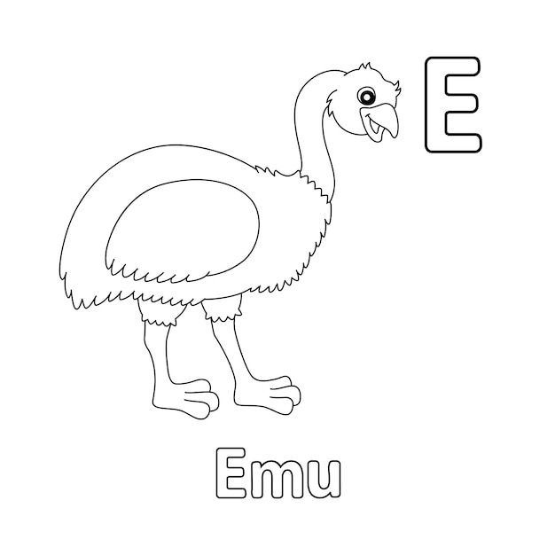 Premium vector emu alphabet abc coloring page e