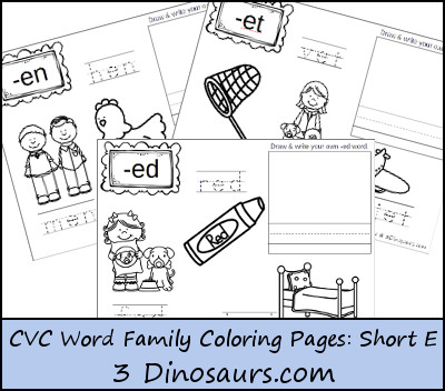 Free short vowel e word family coloring pages