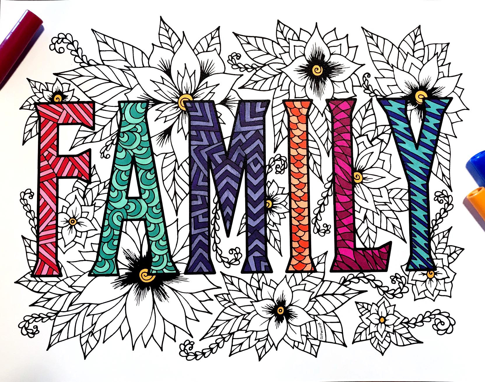 Family â pdf zentangle coloring page â scribble stitch