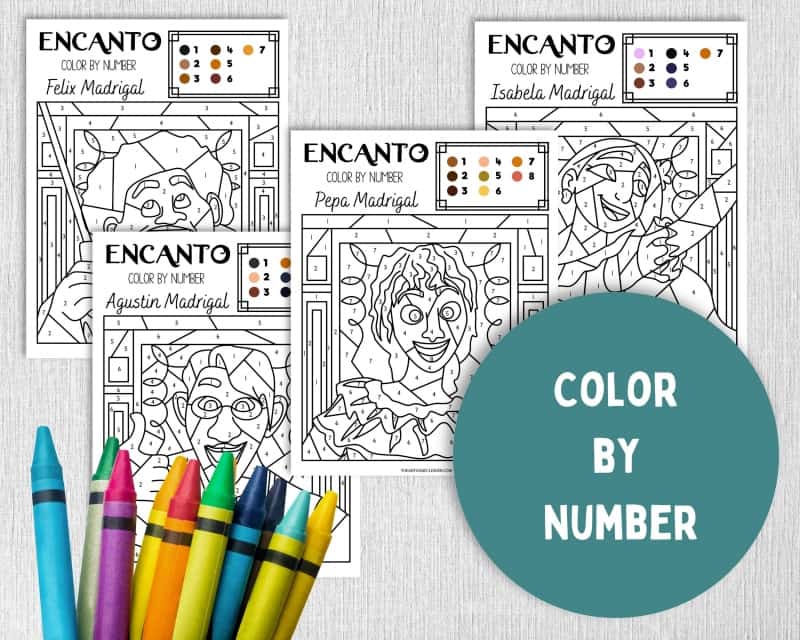 Encanto color by number coloring pages haus of boys