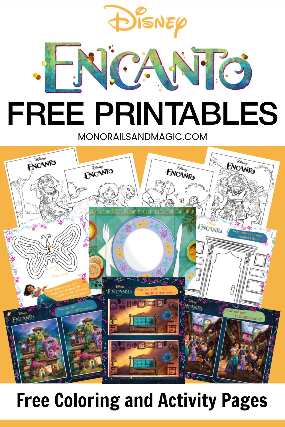 Free printable encanto coloring and activity pages