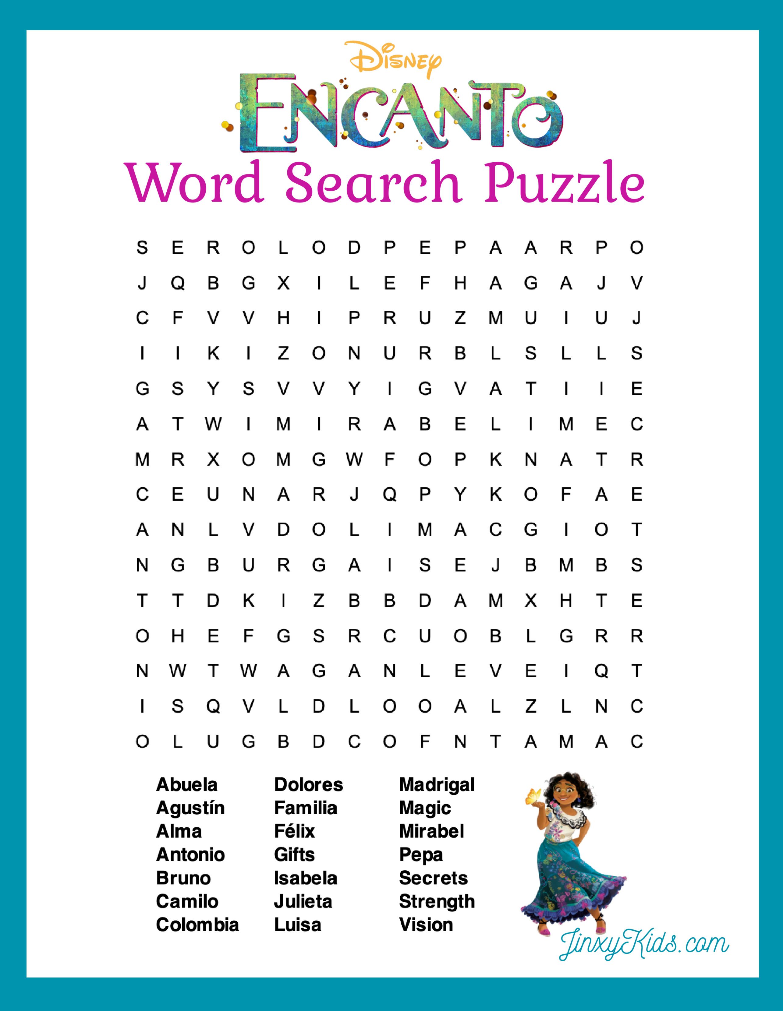 Celebrate disneys encanto with a free printable encanto word search puzzle featuring charactâ disney activities disney word search nd grade reading worksheets