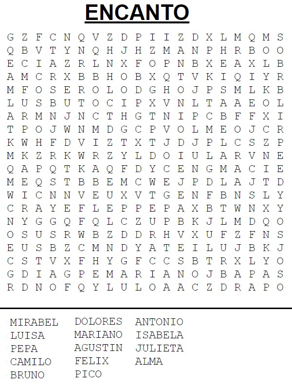 Coloring page print games encanto hidden words difficult