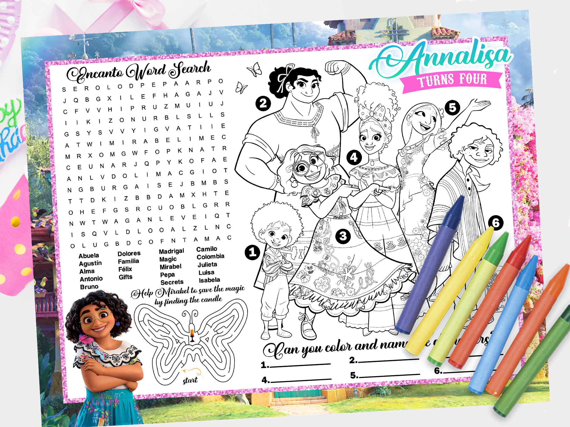 Encanto activity placemat encanto placemat encanto coloring sheet digital file only