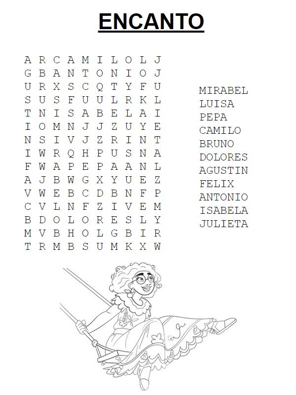 Coloring page print games encanto hidden words easy