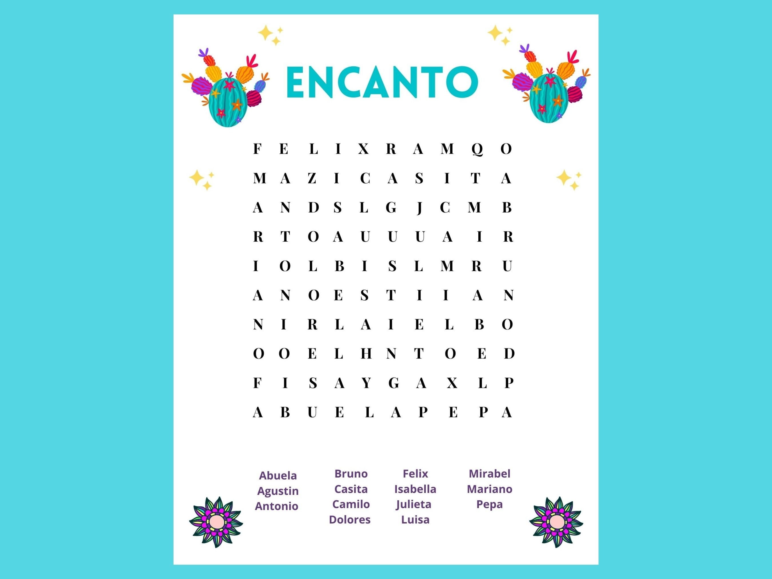 Encanto word search encanto party game instant download printable encanto word search