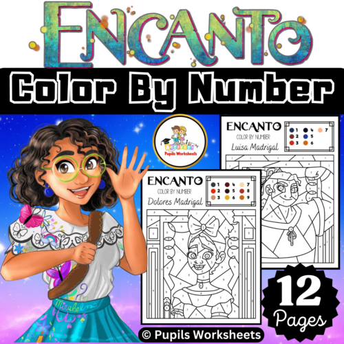 Encanto color by number acitivies i printable coloring pages math worksheets made by teachers