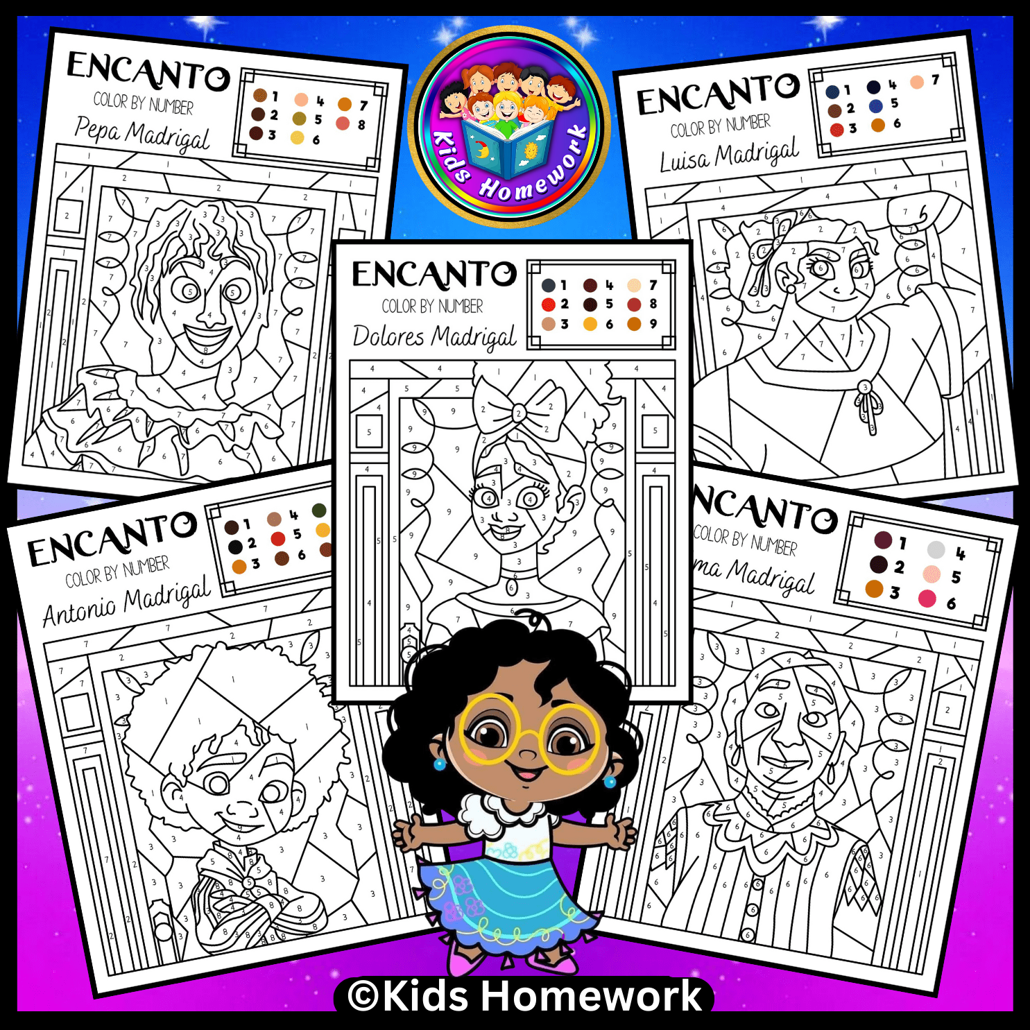 Encanto color by number activities i printable coloring pages math worksheets teaching resources