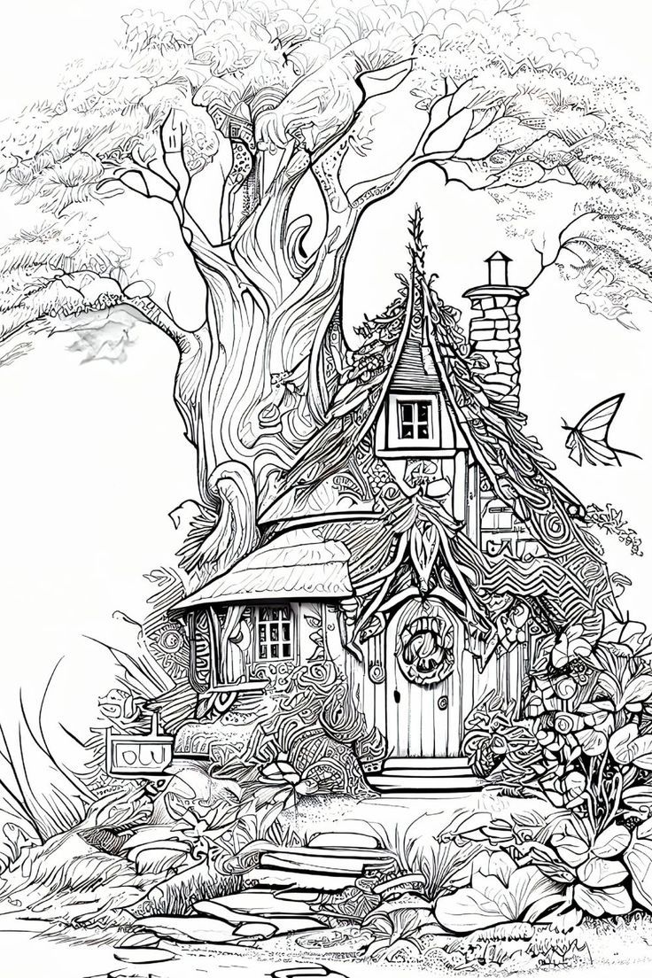 Free fairy house coloring page for adults designs by kemmy house colouring pages fairy house enchanted forest coloring