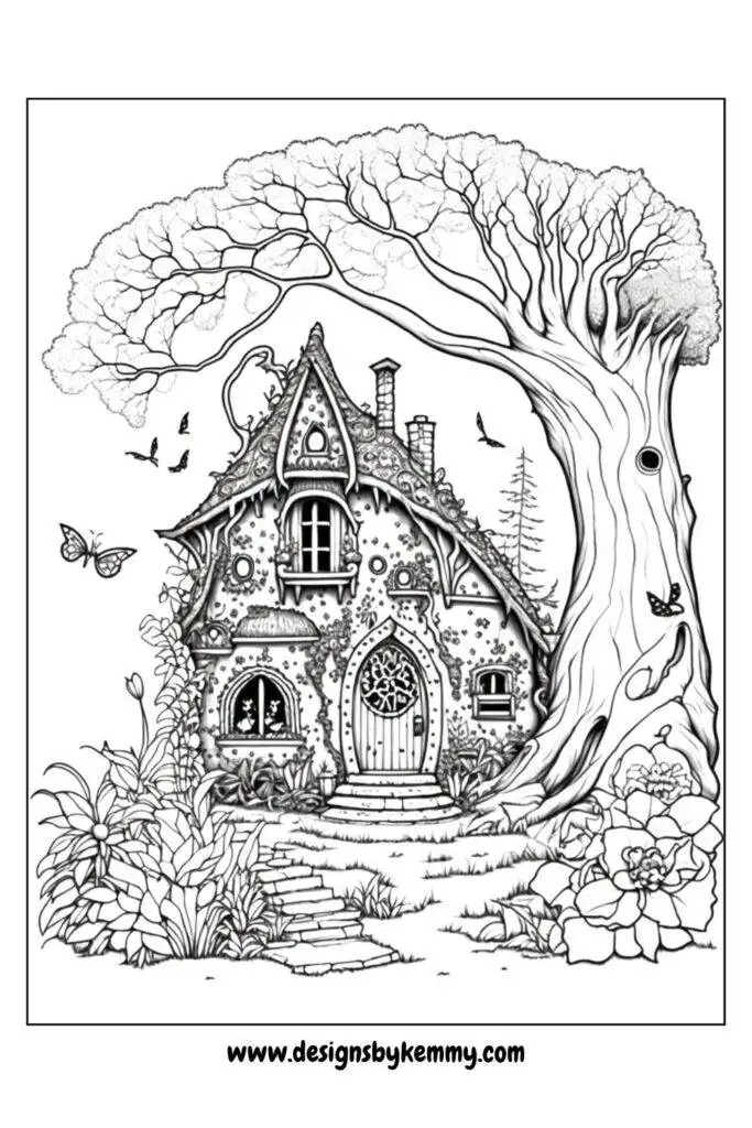 Fantasy fairy home coloring pages