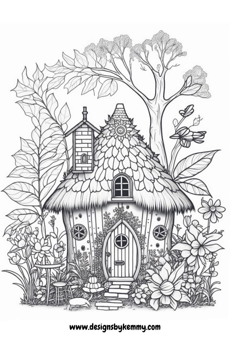 Free fairy house coloring page for adults designs by kemmy fairy house drawing bird coloring pages cute coloring pages