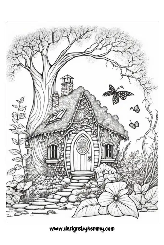 Fantasy fairy home coloring pages