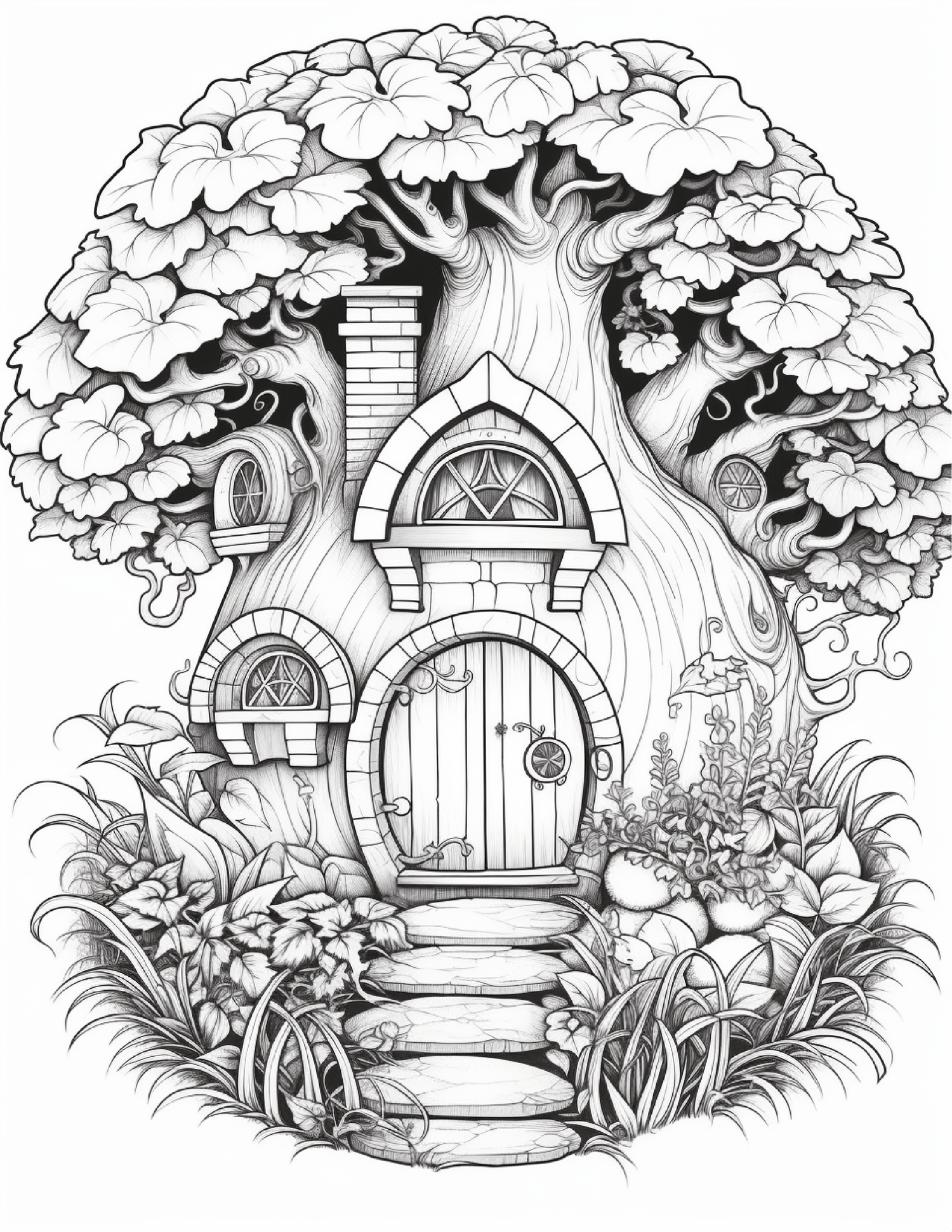 Magical fairy houses coloring pages adults