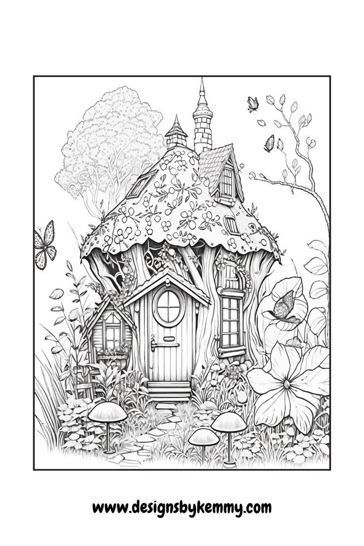 Free fairy house coloring page for adults designs by kemmy coloring pages fall coloring pages bird coloring pages