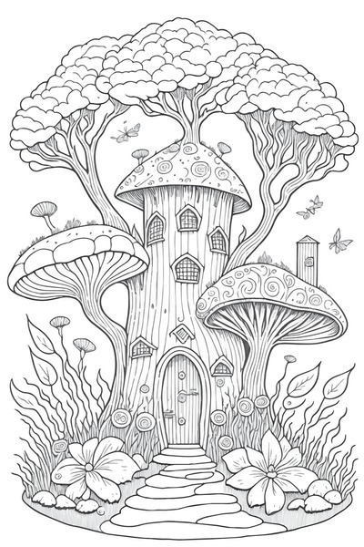 Thousand coloring book adult mushroom royalty