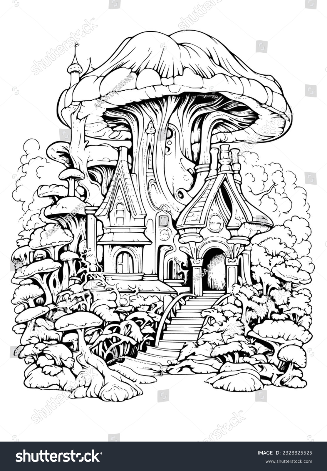 Fairy house coloring page fairy house stock vector royalty free