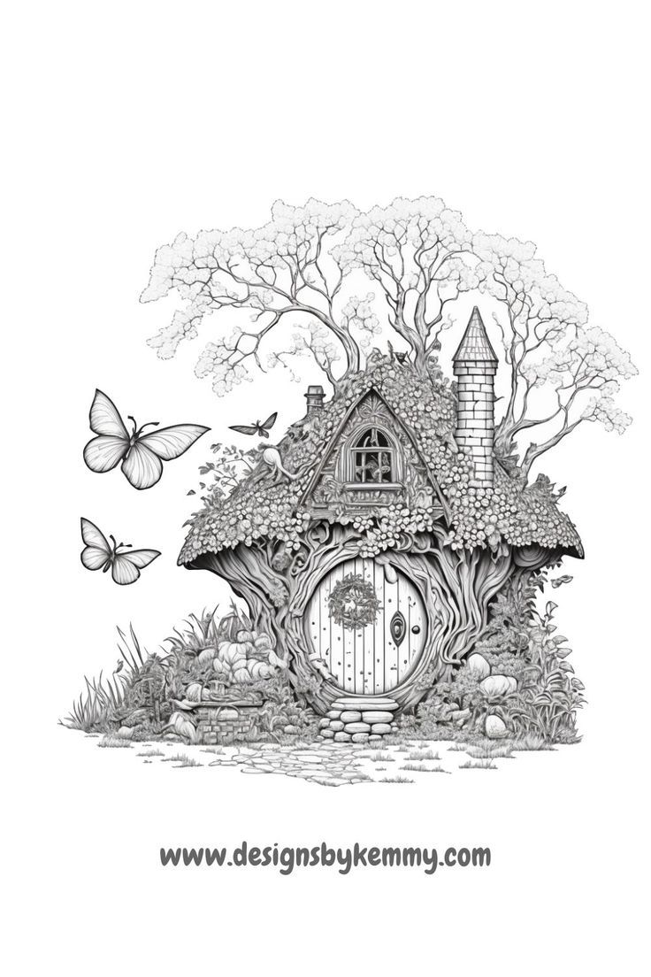 Free fairy house coloring page for adults designs by kemmy house colouring pages coloring pages adult coloring pages