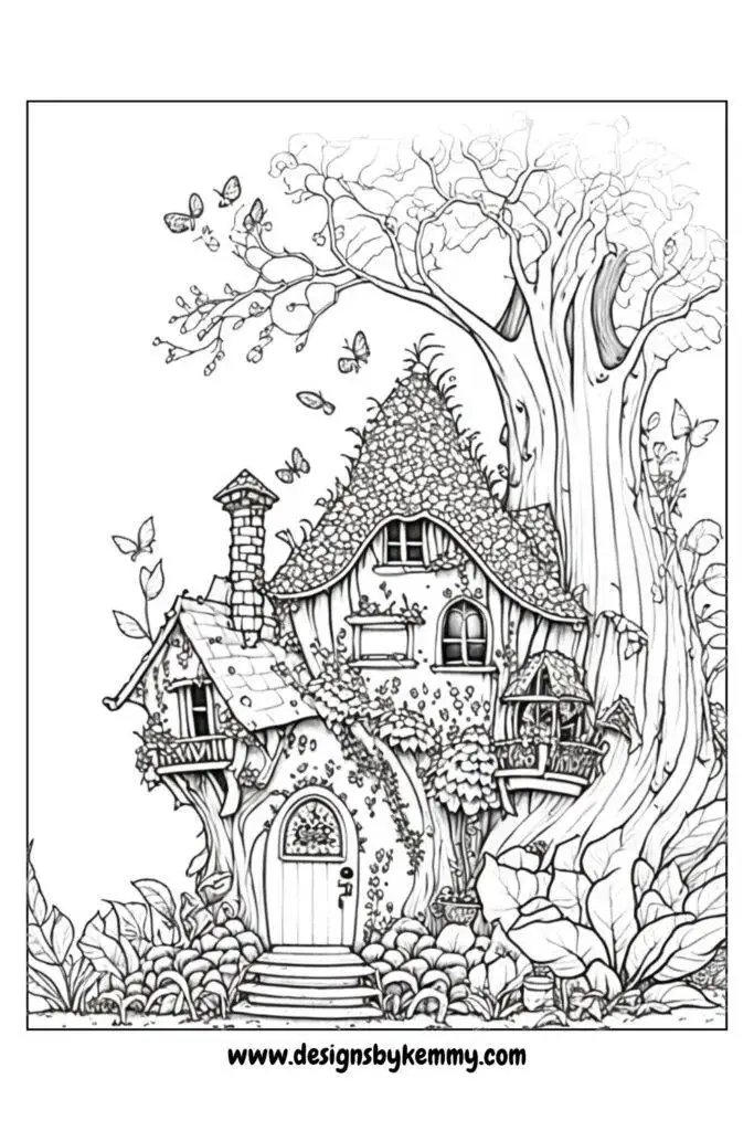 Fantasy fairy home coloring pages