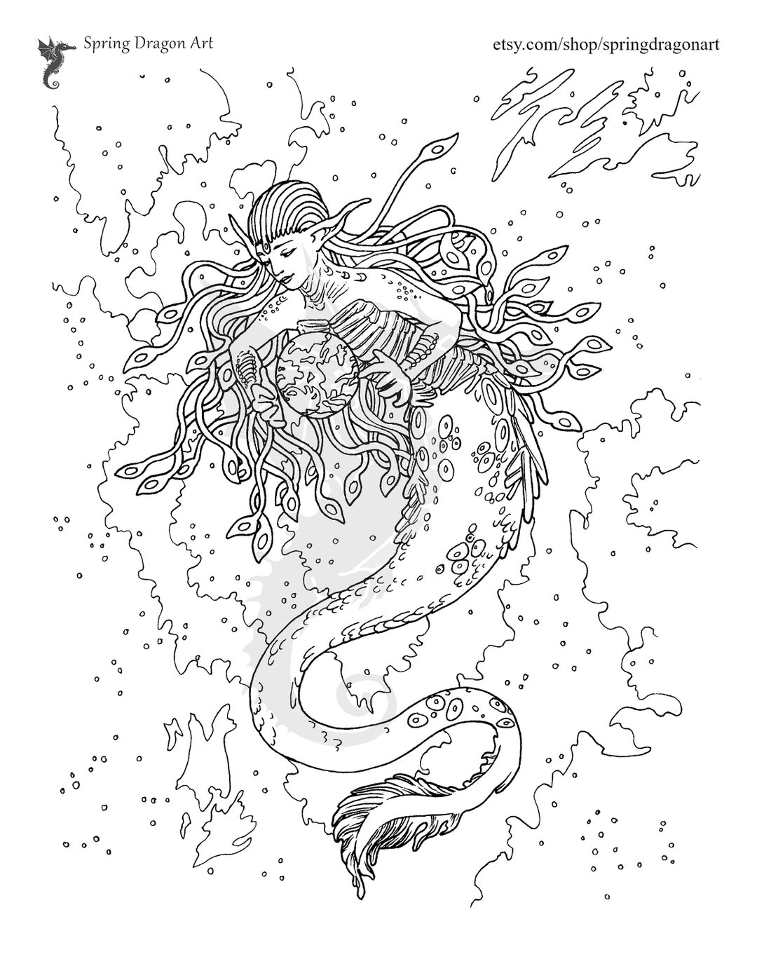 Celestial mermaid digital coloring page by anastasia bisel