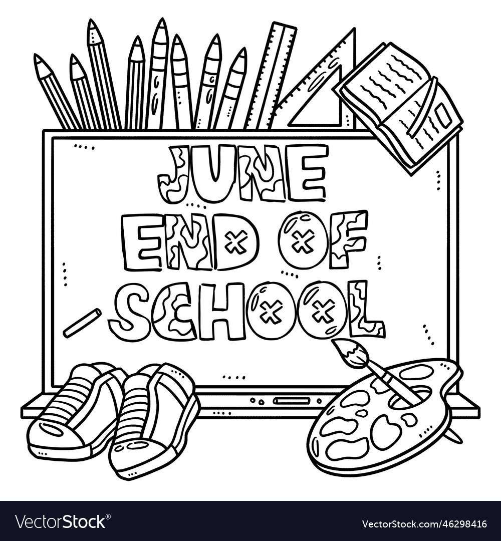 June end of school isolated coloring page for kids