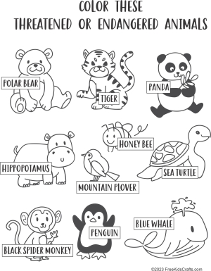 Threatened or endangered animals coloring page