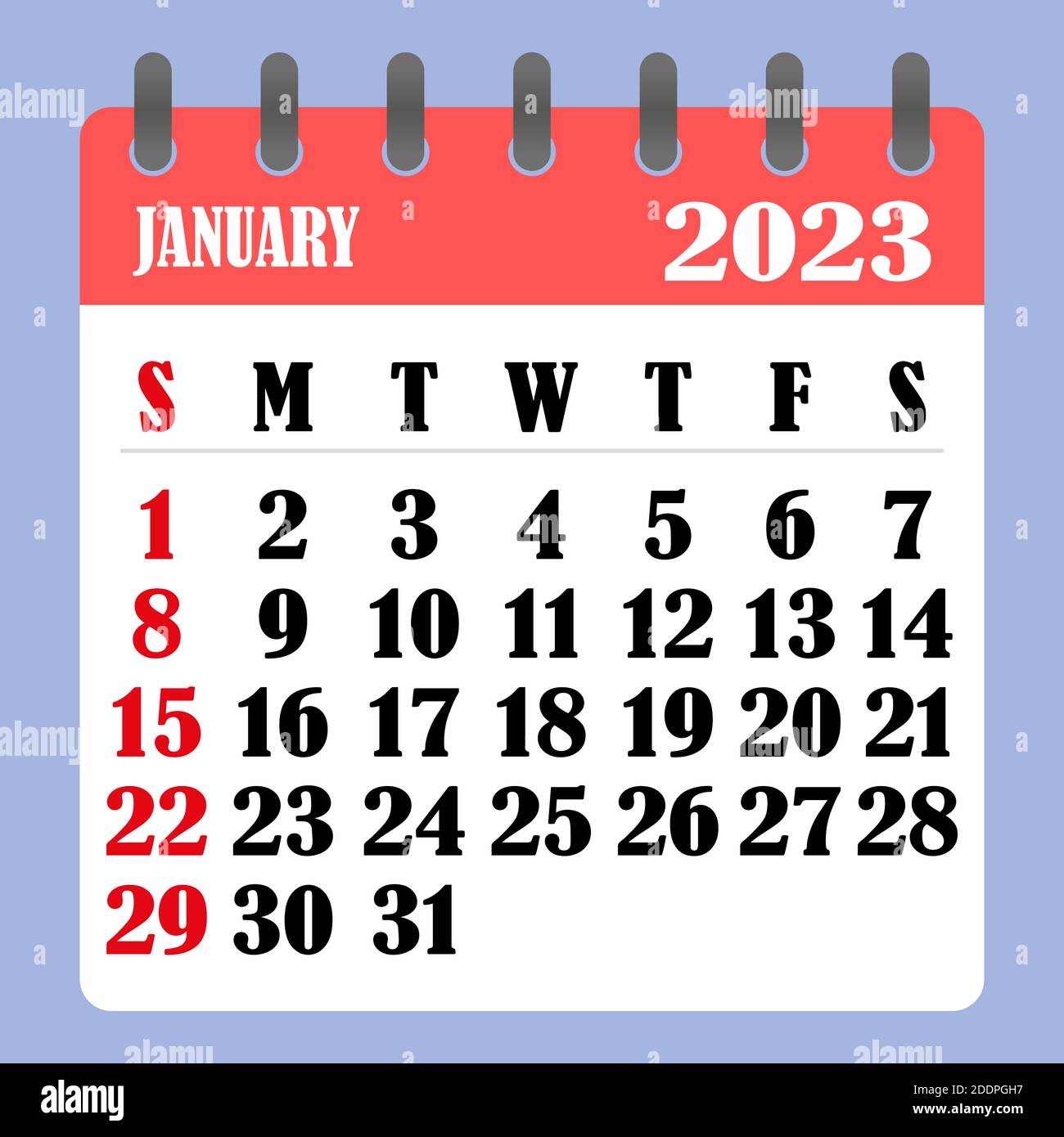 Letter calendar for january the week begins on sunday time planning and schedule concept flat design removable calendar for the month vecto stock vector image art