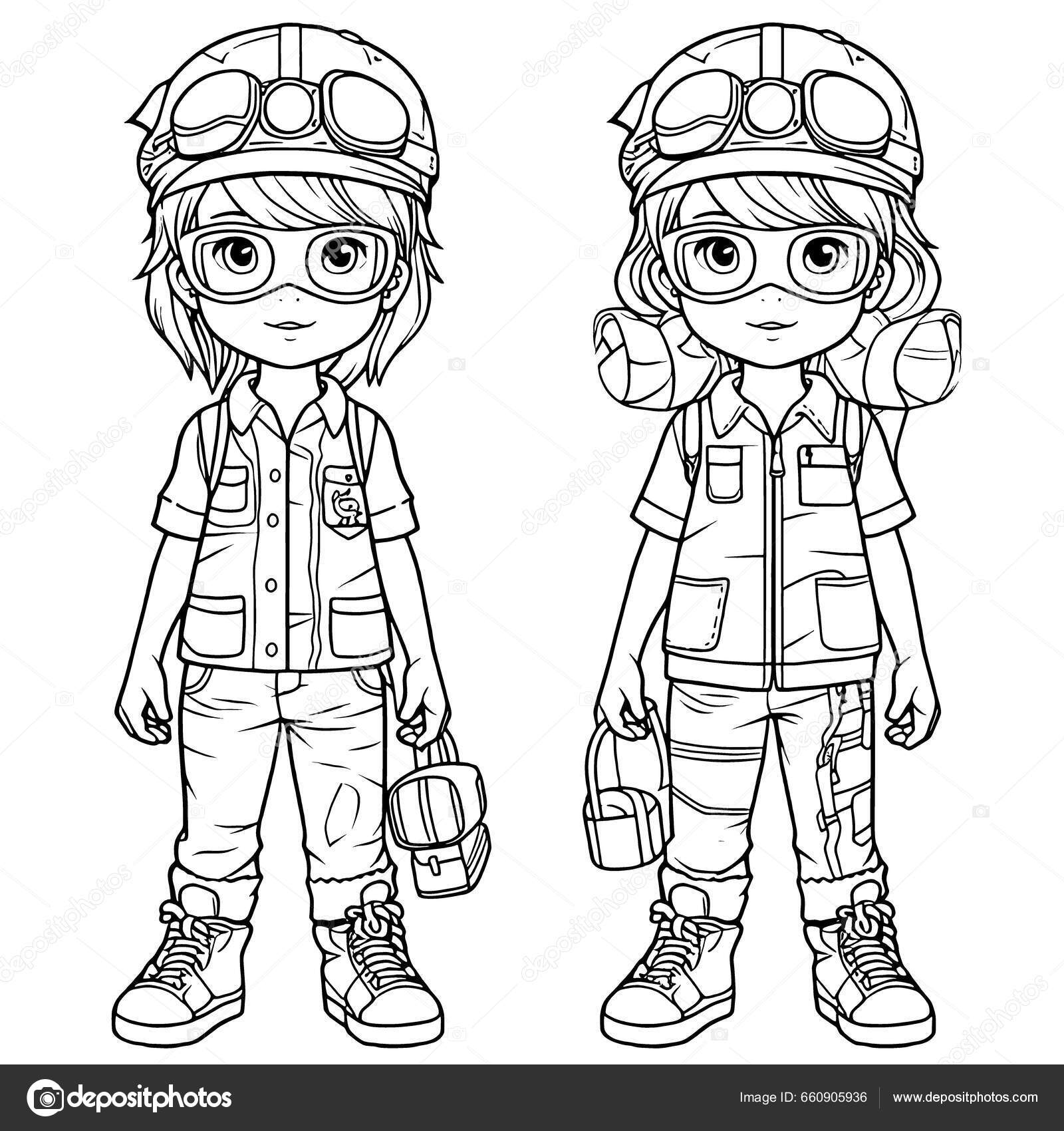 Engineer black white coloring pages kids simple lines cartoon style stock photo by george