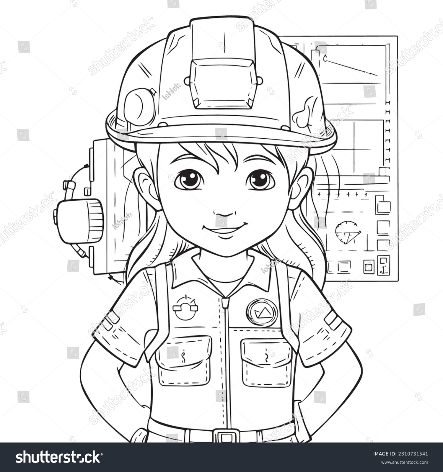 Engineer black white coloring pages kids stock vector royalty free