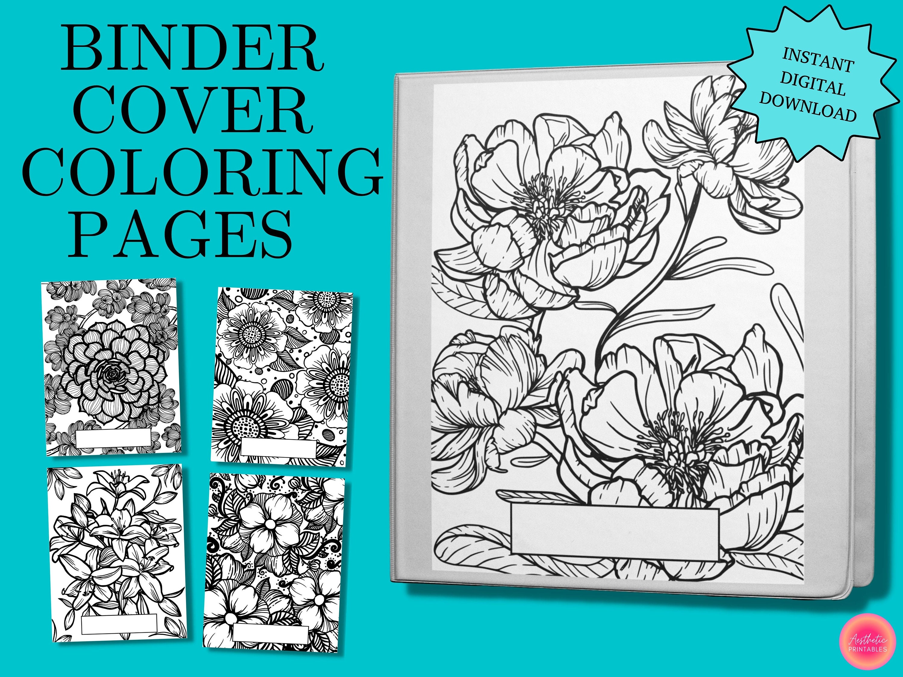 Binder cover coloring pages printable flowers floral binder covers binder cover insert for school ring binder binder dividers download now