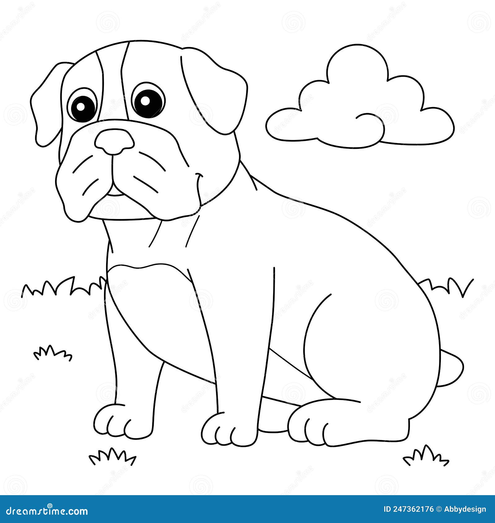 Bulldog dog coloring page for kids stock vector