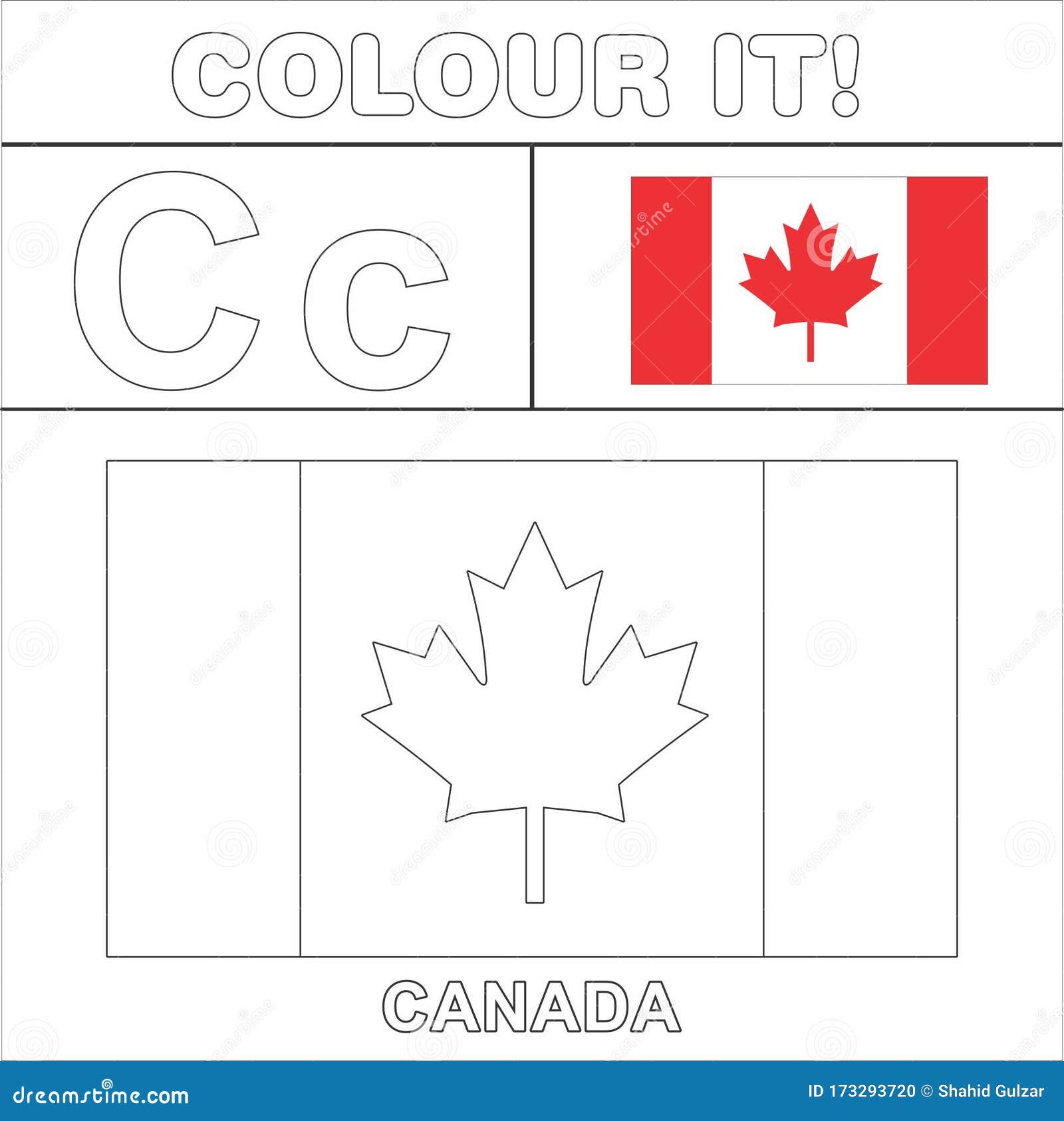 Colour it kids colouring page country starting from english letter c canada how to color flag stock illustration