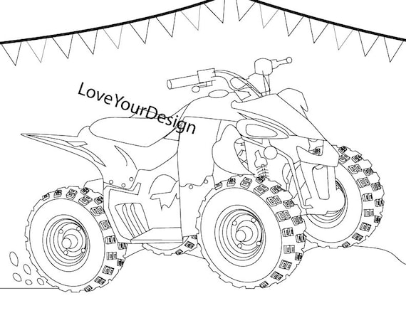 Atv four wheeler pin the tire on the wheeler birthday party game and free coloring page instant download you print