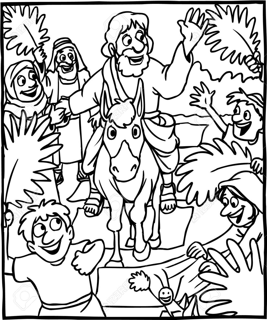 Coloring page jesus triumphal entry royalty free svg cliparts vectors and stock illustration image