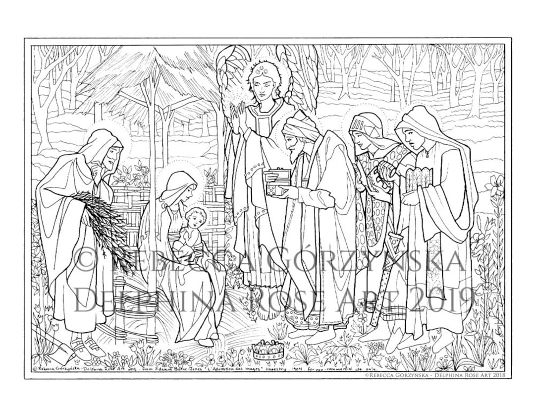 Epiphany coloring page adoration of the magi burne