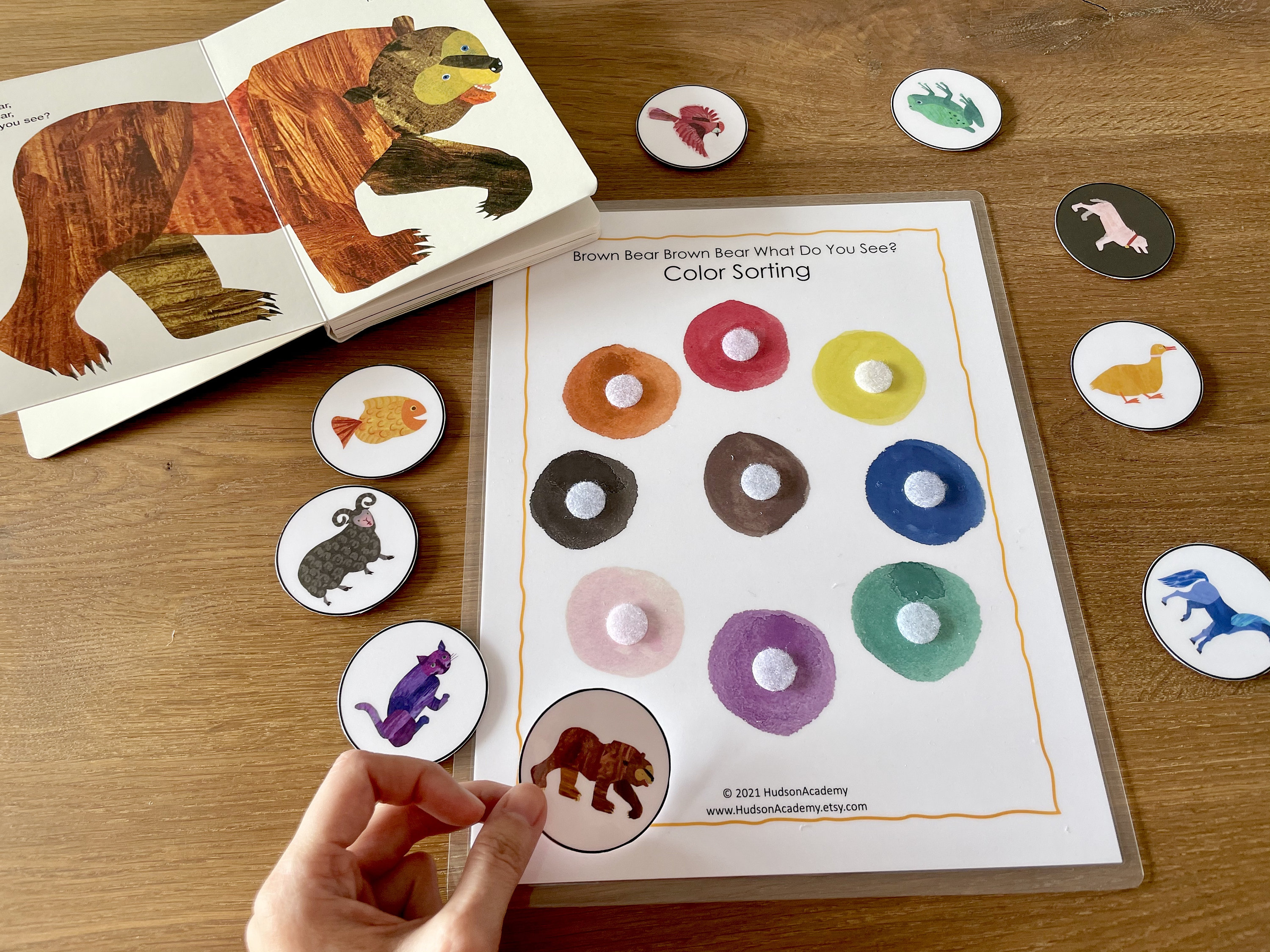 Toddler busy book page brown bear brown bear what do you see eric carle toddler color matching educational game instant download