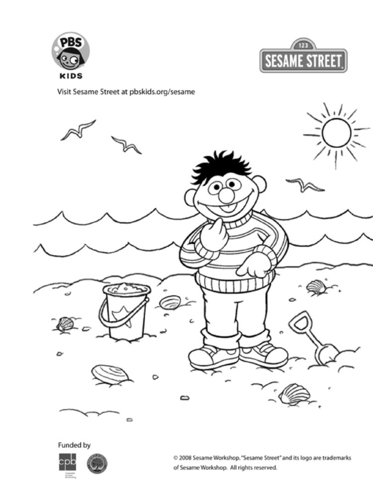 Ernie at the beach coloring page kidsâ kids for parents