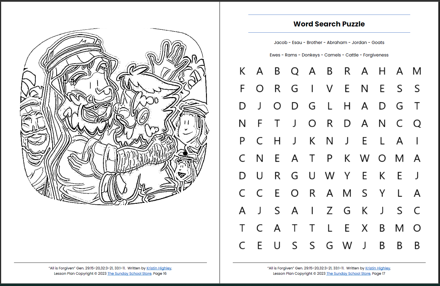 Esau forgives jacob genesis printable bible lesson sunday s