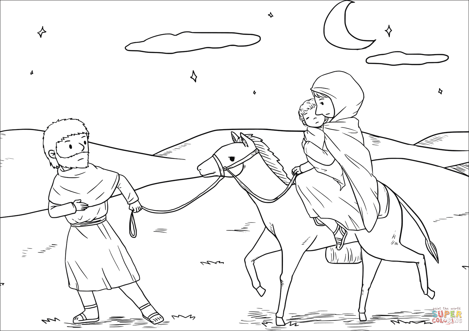 Joseph took the child and his mother during the night and left for egypt coloring page free printable coloring pages