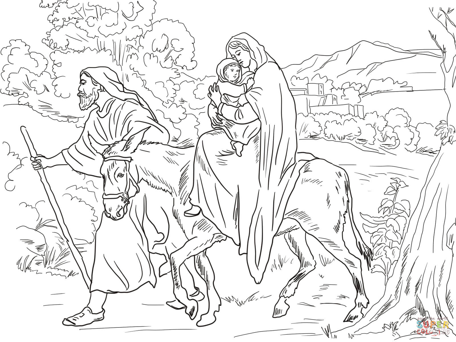 Mary and joseph flight into egypt coloring page free printable coloring pages