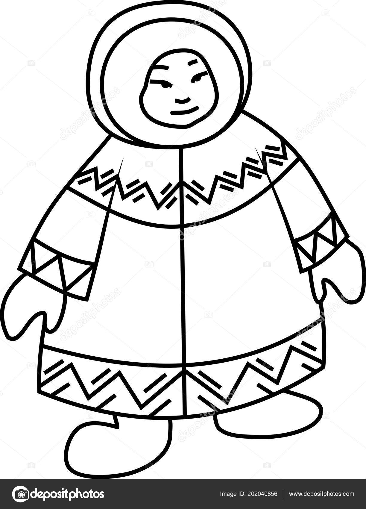 Coloring page eskimo national clothes stock vector by mariaflaya