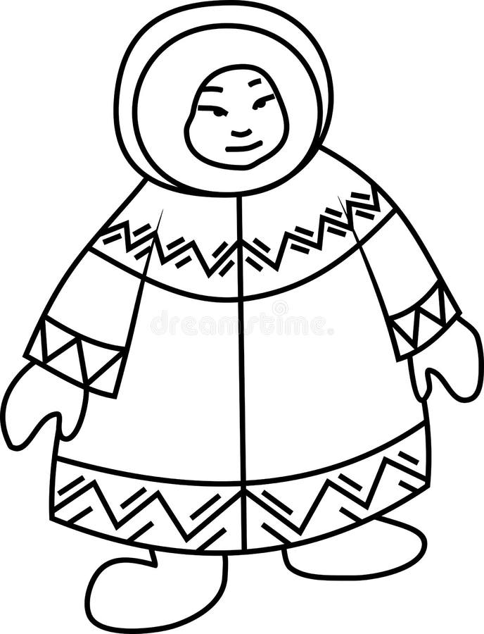 Coloring page eskimo in national clothes stock vector