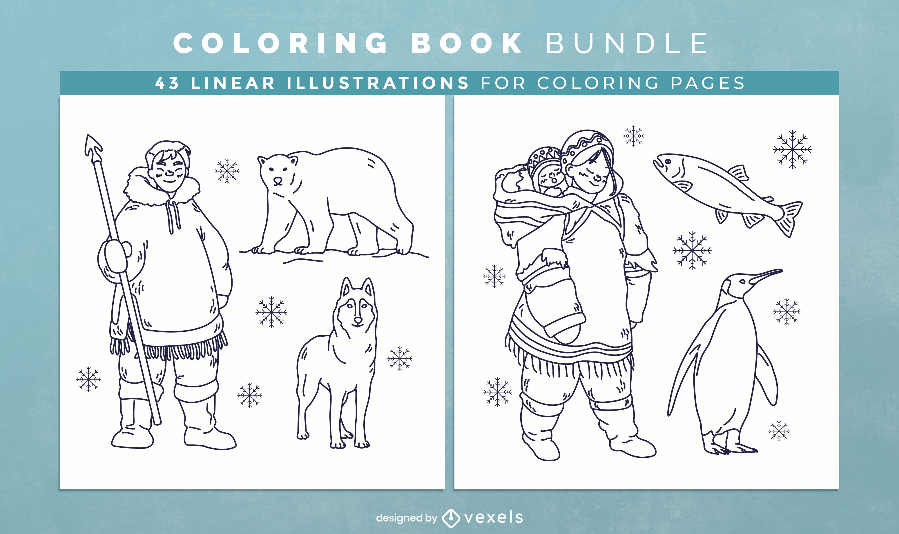 Eskimo coloring book design pages vector download