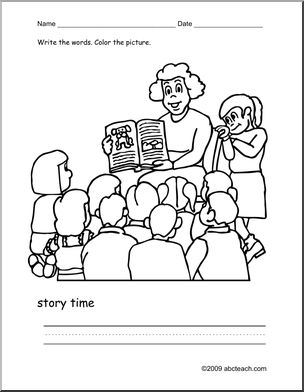 Coloring page write and color story time esl