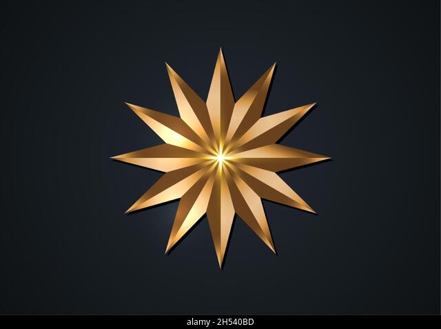 Twelve pointed star golden luxury pass rose icon clipart image isolated on black background stock vector image art