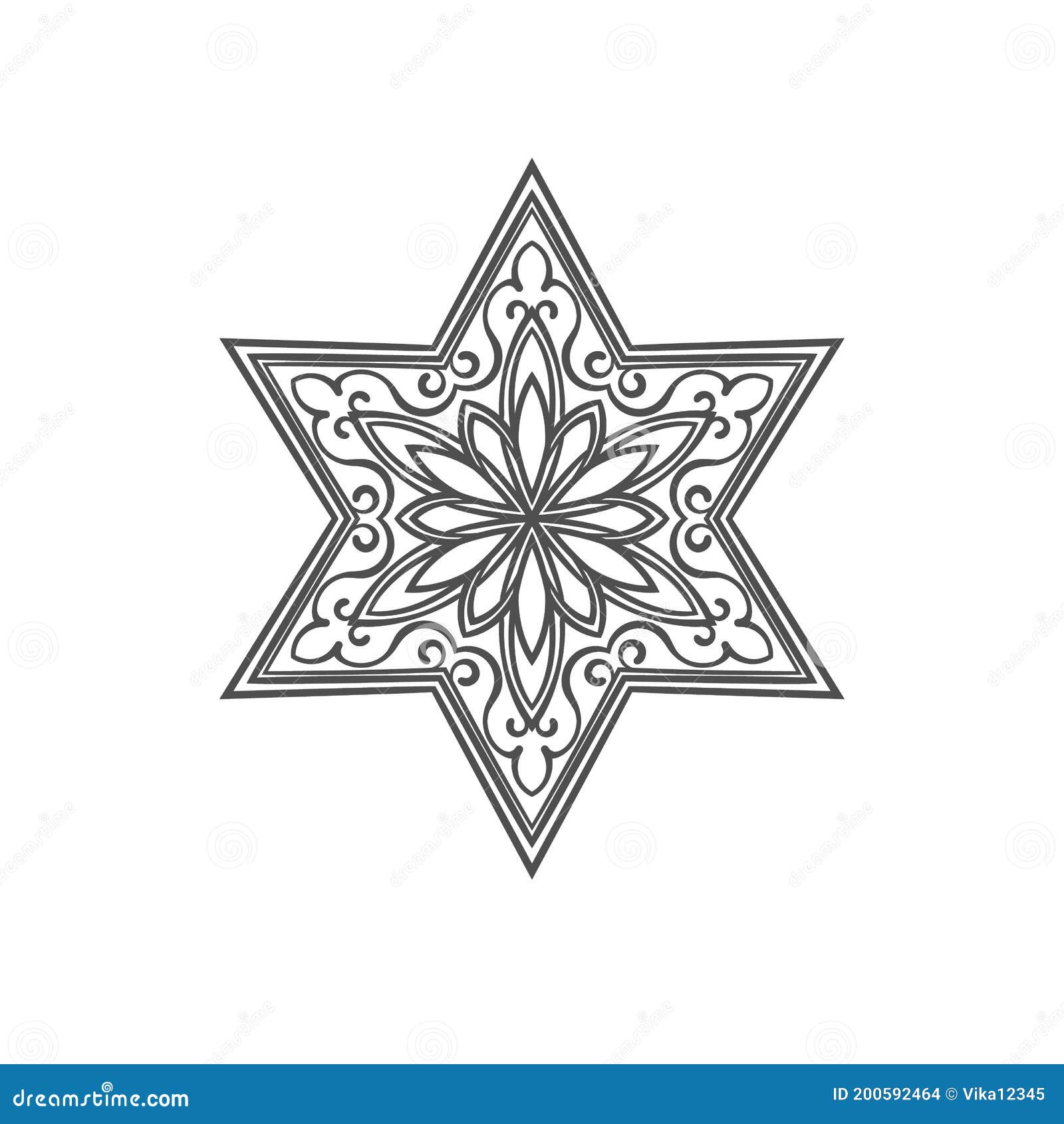 Six pointed star zentangle isolated design element mandala for coloring book stock vector